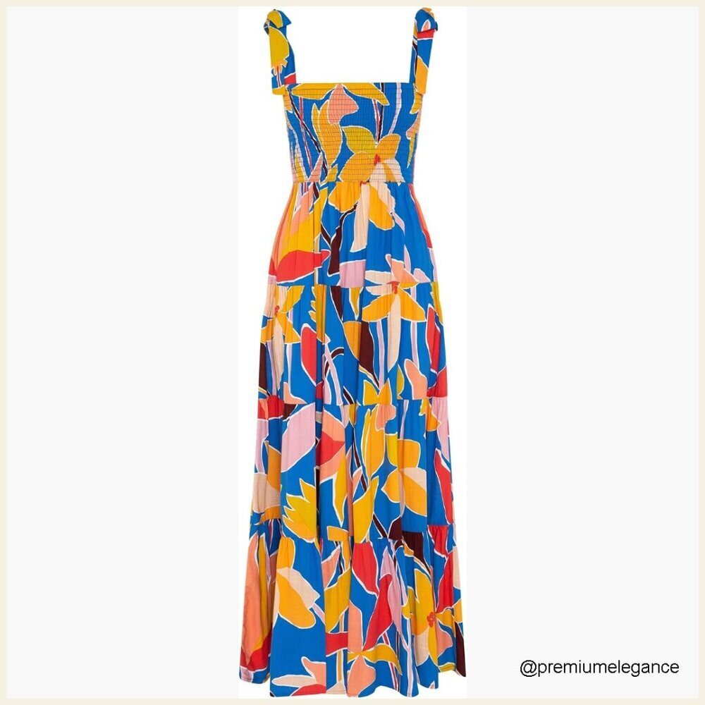 Boho Maxi Dress Spaghetti Strap Square Neck Ruffle Flowy Summer Casual